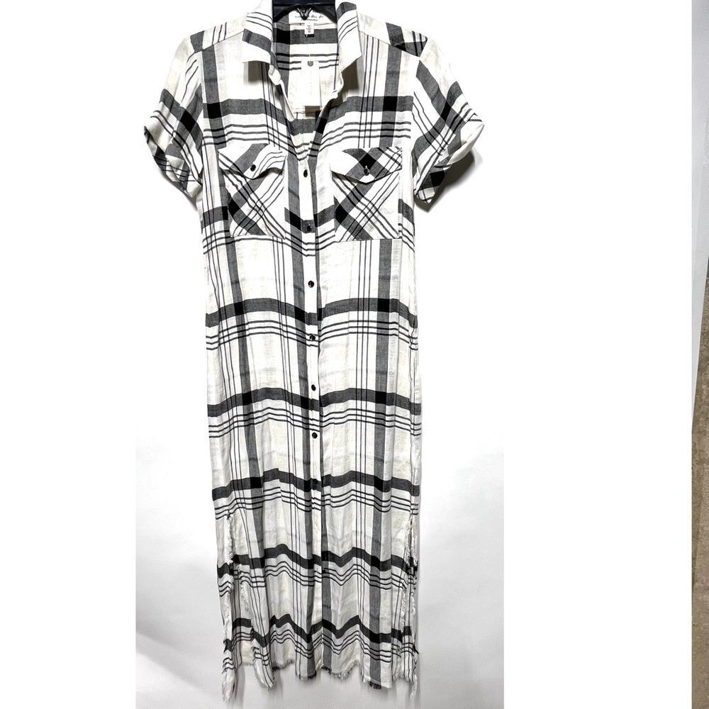 Anthropologie Cloth & Stone Hannah Midi Shirtdress in Black and White XS NWT - Picture 3 of 15